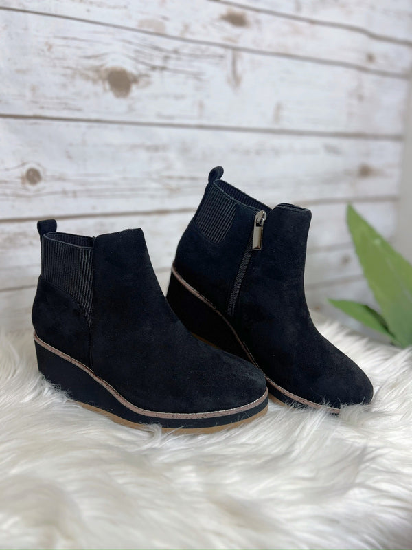 Apple Sauced Black Faux Suede Heeled Booties