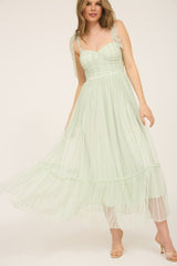 Polka Dot Chiffon Tie Strap Ruched Maxi Dress