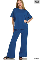 Curvy Scuba Curved Hem Top and Pants Set
