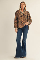 Toffee Leopard Textured Long Sleeve Shirt