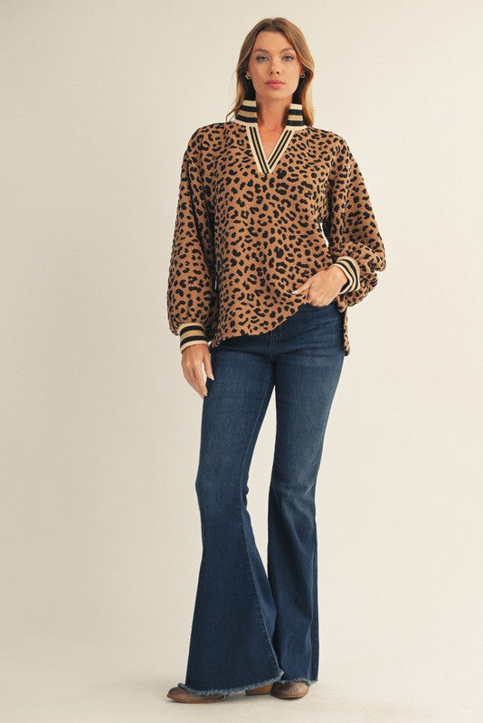 Toffee Leopard Textured Long Sleeve Shirt