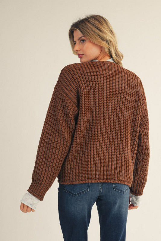 Brown Big Gold Button Cardigan