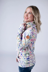 Curvy Floral Drawstring Funnel Neck Top