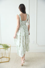 Floral Tie Strap Tiered Midi Dress