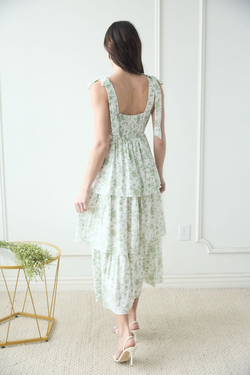 Floral Tie Strap Tiered Midi Dress