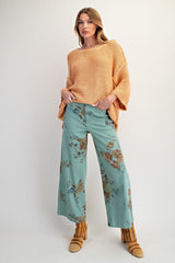 Curvy Mint Floral Wide Leg Pants