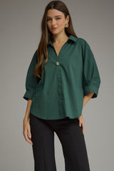 Solid 3/4 Sleeve Collared Top