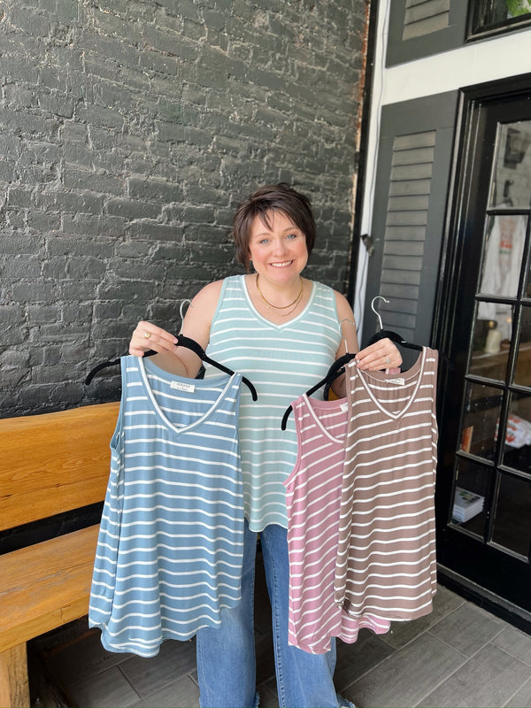 Soft Striped V Neck Tank Top