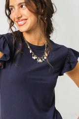 Navy Soft Ruffle Sleeve Tee