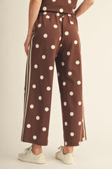 Brown Elastic Waist Polka Dot Pant