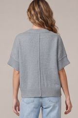 Grey Drop Shoulder Schnauzer Short Sleeve Sweater