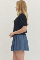 Short Sleeve Puff Button Front Cardigan