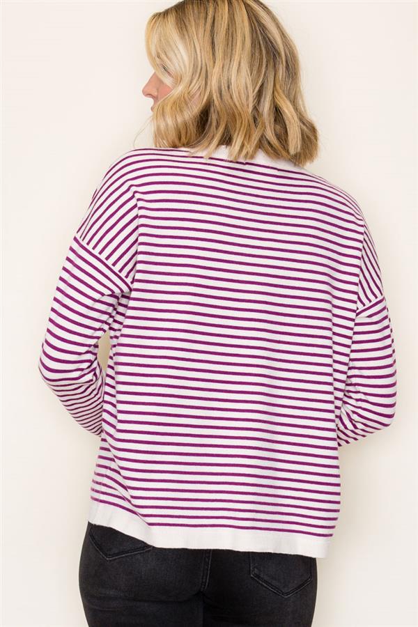 Magenta Striped Crewneck Sweater