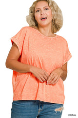 Curvy Crinkle Washed Round Neck Tee