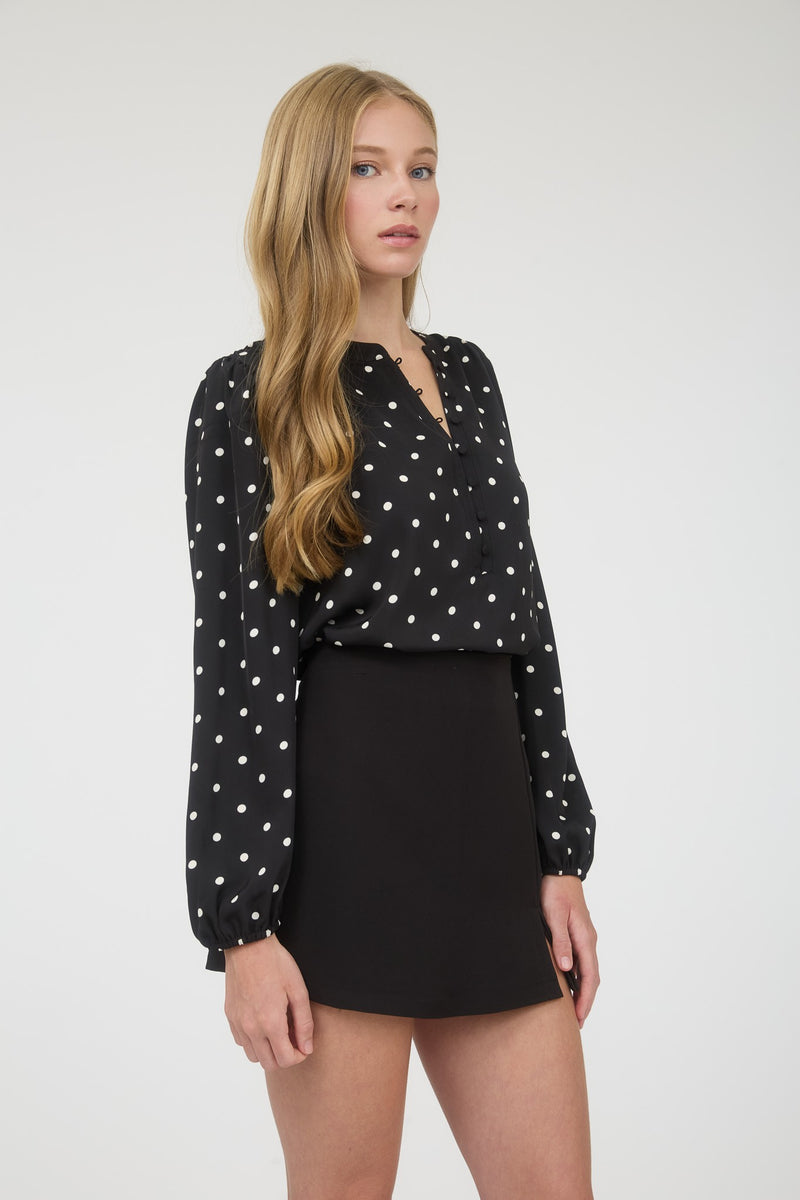 Black Polka Dot Blouse With Cinched Sleeves