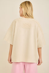 Cream Exposed Seam Textured V Neck Top