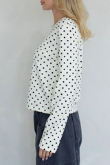Long Sleeve Boat Neck Polka dot Top