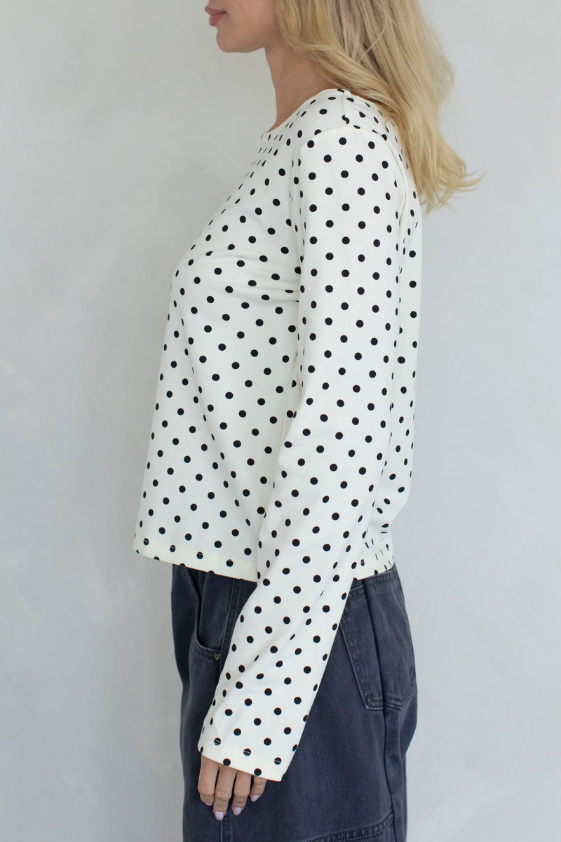 Long Sleeve Boat Neck Polka dot Top