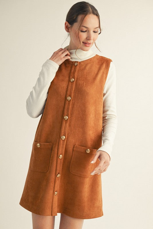 Button Down Suede Shift Dress