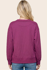 Magenta Crew Neck Seam Detailed Sweatshirt