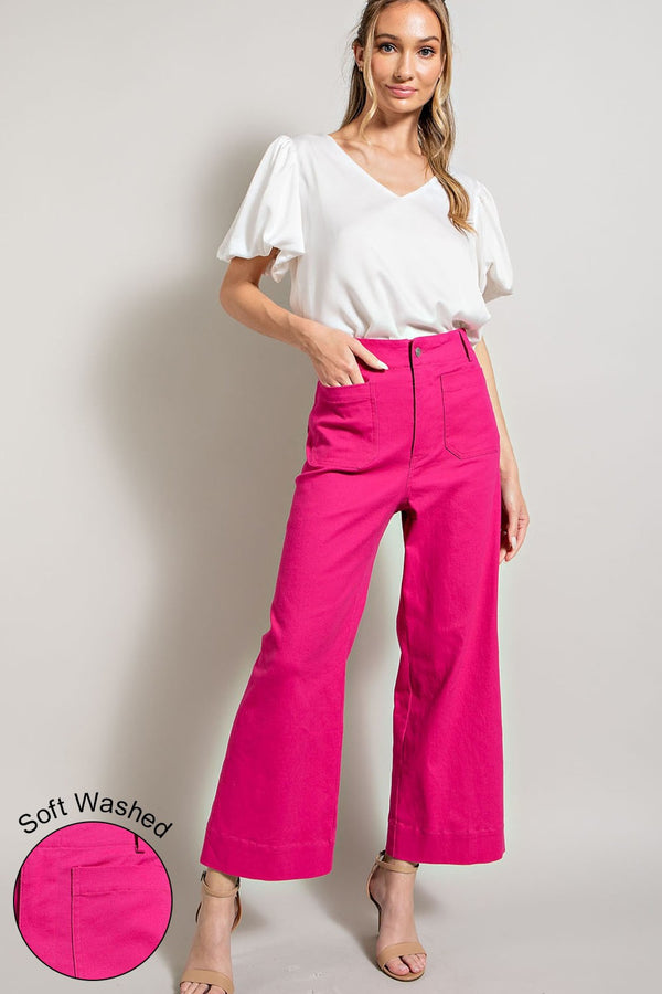 Hot Pink Wide Leg Pants With Front Pockets