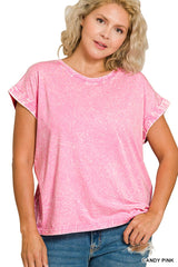 Curvy Crinkle Washed Round Neck Tee