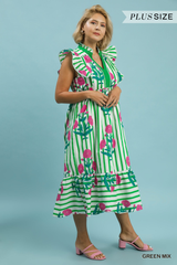 Curvy Floral Stripe Midi Dress