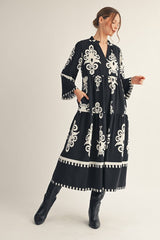 Damask Patterned Midi Dress