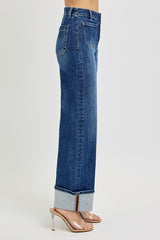 Rowen High Rise Ankle Wide Button Down Cuffed