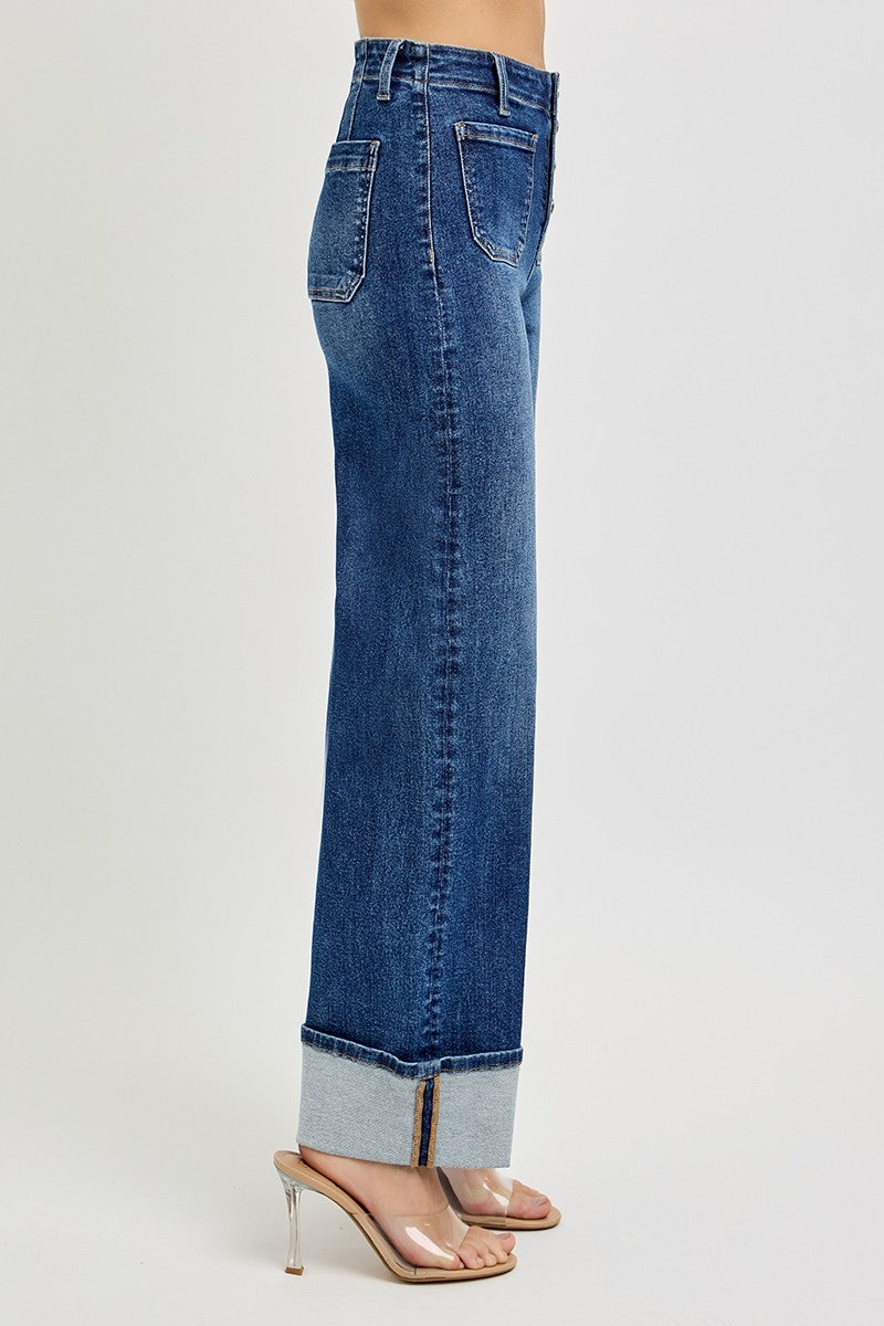 Rowen High Rise Ankle Wide Button Down Cuffed