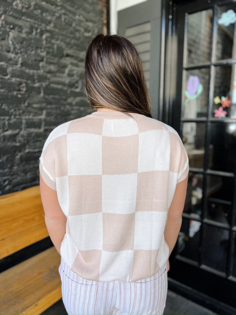 Tan and White Checkered Top