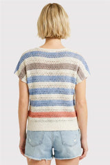 Crochet Multi Colored Striped Short Sleeve Top