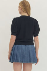 Short Sleeve Puff Button Front Cardigan