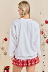 White Holiday Sweatshirt Patchwork Christmas Tree