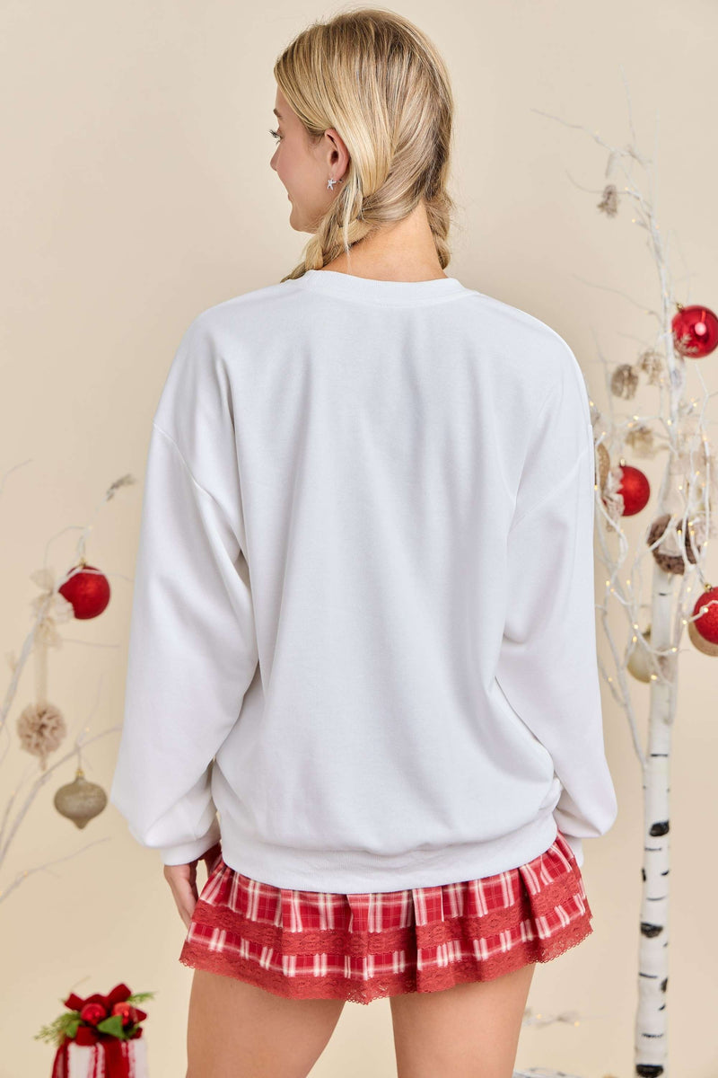 White Holiday Sweatshirt Patchwork Christmas Tree