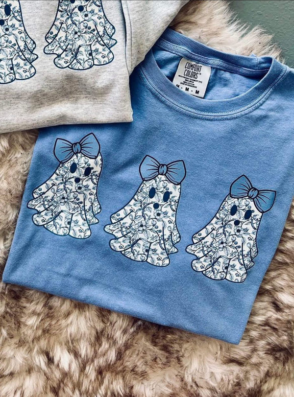Blue Floral Toile Trio Ghost Tee