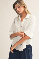 Off White Pleat Back Detail Button Front Top