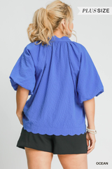 Curvy Bubble Sleeve Seersucker Top