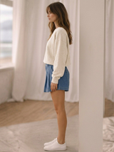 Denim Pleated Flowy Shorts