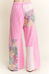 Pink Mineral Washed Floral WaveKnit Wide Leg Pants