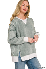 Fleece Acid Wash Contrast Trim Pullover