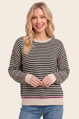 Black and Magenta Color Contrasted Sweater