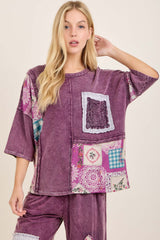 Mineral Wash Boho Patched Top