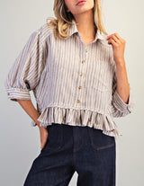 Coco Striped Ruffle Hem Button Down Top