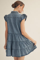 Chambray Button Down Tiered Dress