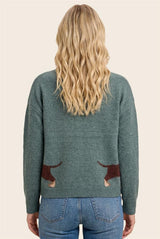 Dark Sage Dog Jacquard Button Down Sweater