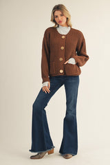 Brown Big Gold Button Cardigan