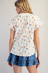Denim Drawstring Ruffle Tiered Shorts