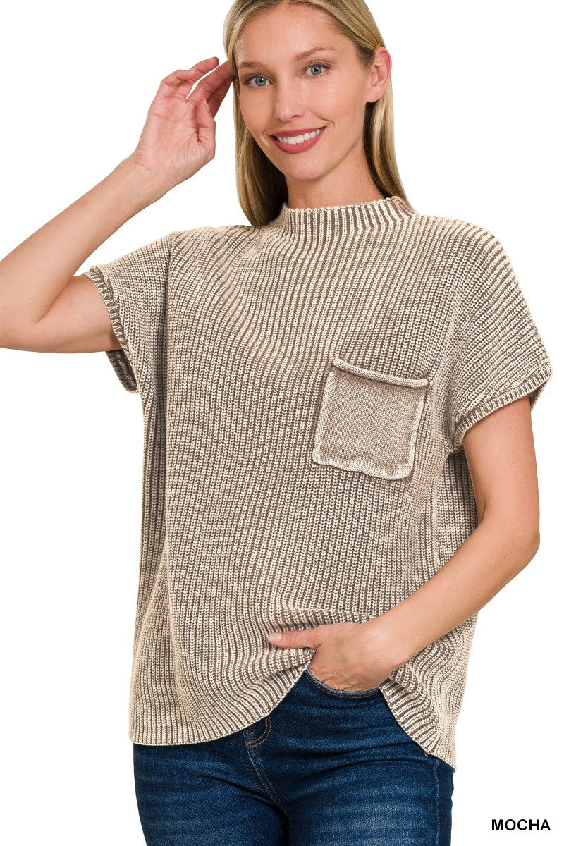Short Sleeve Mineral Washed Sweater
