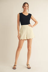Bone Solid Scallop Hem Shorts